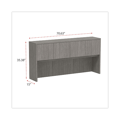 Alera Valencia Series Hutch with Doors, 4 Compartments, 70.63w x 15d x 35.38h, Gray (ALEVA287215GY)