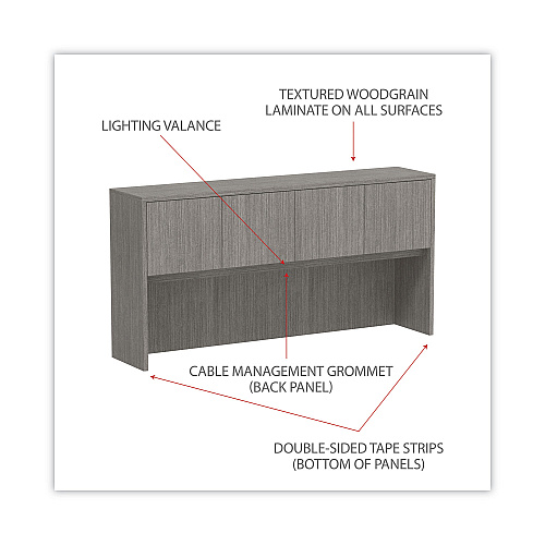 Alera Valencia Series Hutch with Doors, 4 Compartments, 70.63w x 15d x 35.38h, Gray (ALEVA287215GY)