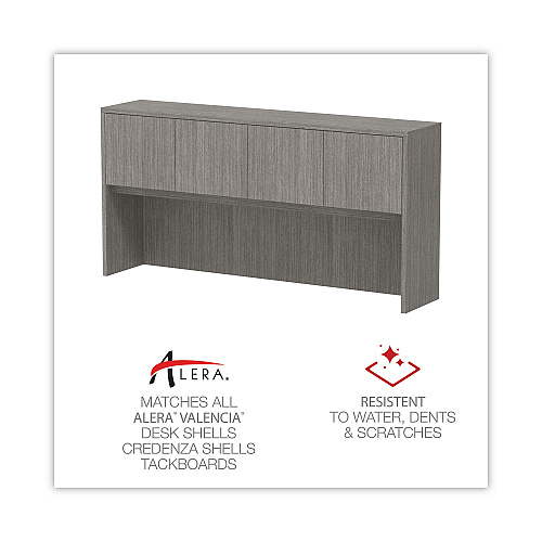 Alera Valencia Series Hutch with Doors, 4 Compartments, 70.63w x 15d x 35.38h, Gray (ALEVA287215GY)