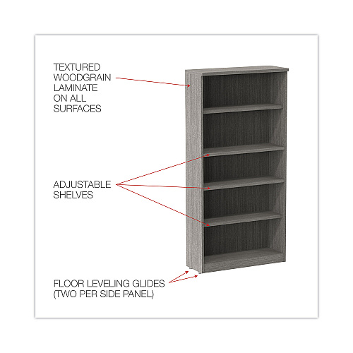 Alera Valencia Series Bookcase, Five-Shelf, 31.75w x 14d x 64.75h, Gray (ALEVA636632GY)