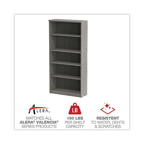 Alera Valencia Series Bookcase, Five-Shelf, 31.75w x 14d x 64.75h, Gray (ALEVA636632GY)