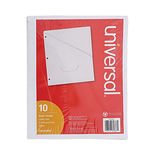 Universal Slash-Cut Pockets for Three-Ring Binders, Jacket, Letter, 11 Pt., 9.75 x 11.75, White, 10/Pack (UNV61687)