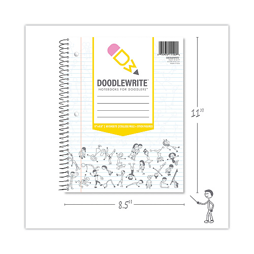 Roaring Spring DoodleWrite Notebooks, 1-Subject, Medium/College Rule, White Cover, (60) Sheets, 24/Carton (11100CS)