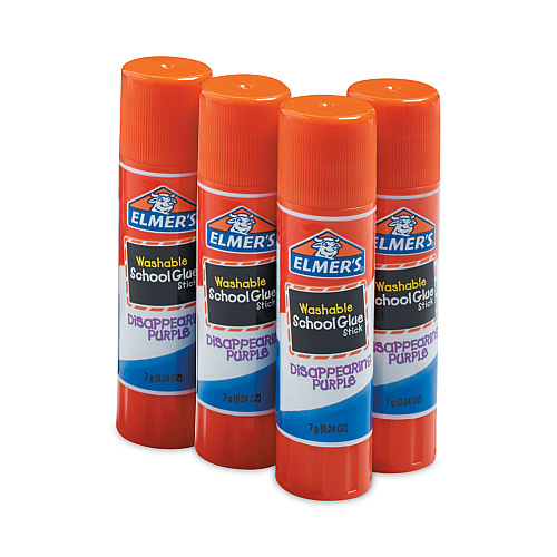 Elmer's Washable School Glue Sticks, 0.24 oz, Applies Purple, Dries Clear, 4/Pack (E543)