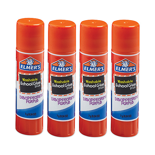 Elmer's Washable School Glue Sticks, 0.24 oz, Applies Purple, Dries Clear, 4/Pack (E543)