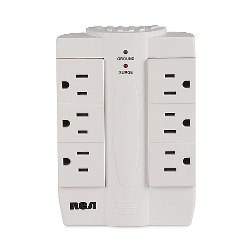 RCA 6 Outlet Swivel Surge Protector, 6 AC Outlets, 1,200 J, White (PSWTS6FV)