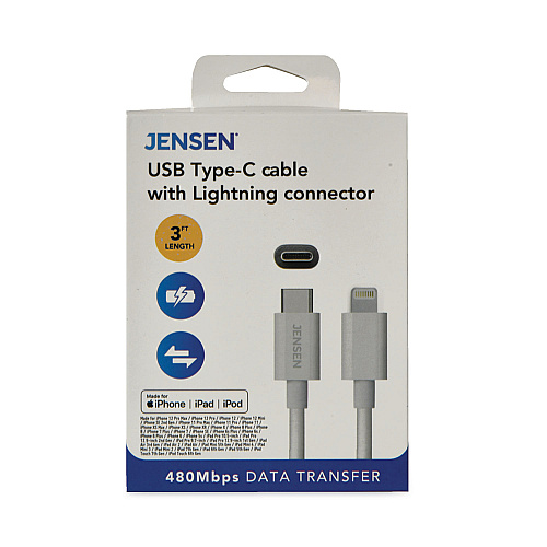 JENSEN USB-C to Lightning Cable, 3 ft, White (JU832CL3V)