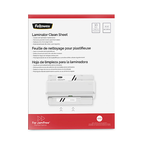Fellowes Laminator Cleaning Sheets, 3 to 10 mil, 8.5" x 11", White, 10/Pack (5320603)