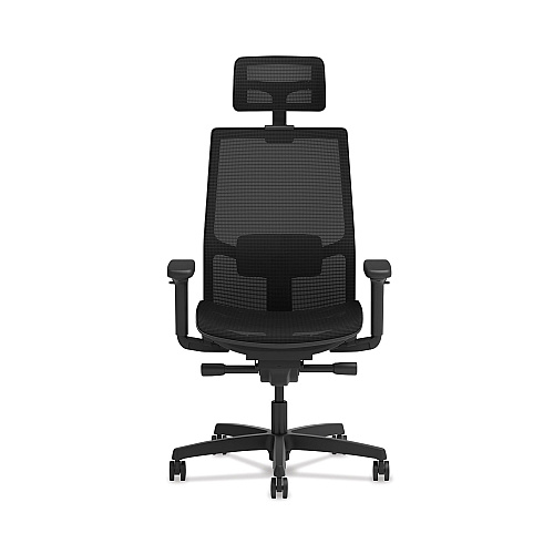 HON Ignition 2.0 4-Way Stretch Mesh Back/Seat Task Chair with Headrest, Supports Up to 300 lbs, 17" to 21" Seat, Black Seat/Base (I2MSKY2IMTHR)