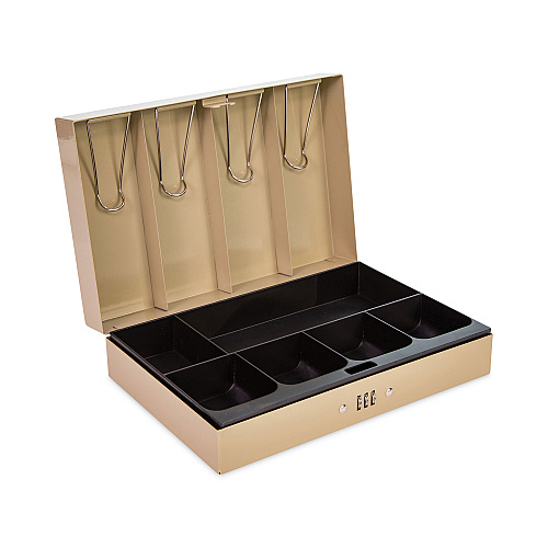 CONTROLTEK Heavy Duty Lay Flat Cash Box, 6 Compartments, 11.6 x 7.9 x 3.7, Sand (500132)