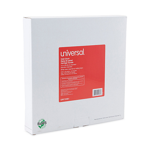 Universal Whisper Quiet Clock, 12" Overall Diameter, White Case, 1 AA (sold separately) (UNV10461)