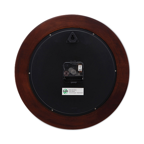 Universal Round Wood Wall Clock, 12.75" Overall Diameter, Cherry Case, 1 AA (sold separately) (UNV10414)