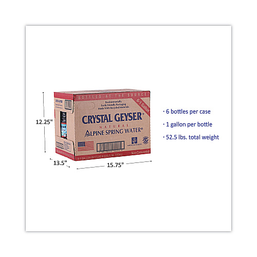 Crystal Geyser Alpine Spring Water, 1 Gal Bottle, 6/Carton (12514CT)