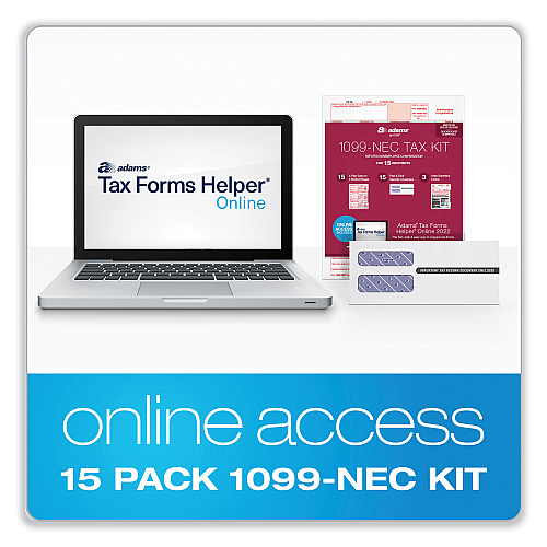 Adams 4-Part 1099-NEC Tax Form Kit with Security Envelopes and Tax Forms Helper, 2024, 8.5 x 3.66, 3 Forms/Sheet, 15 Forms Total (22906KIT)