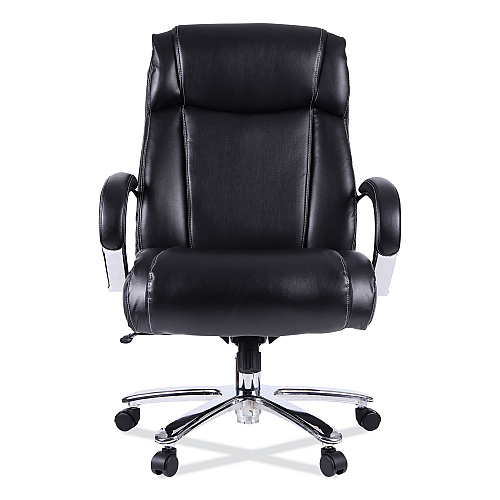 Alera Maxxis Series Big/Tall Bonded Leather Chair, Supports 500 lb, 19.7" to 25" Seat Height, Black Seat/Back, Chrome Base (ALEMS4419)