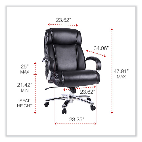 Alera Maxxis Series Big/Tall Bonded Leather Chair, Supports 500 lb, 19.7" to 25" Seat Height, Black Seat/Back, Chrome Base (ALEMS4419)