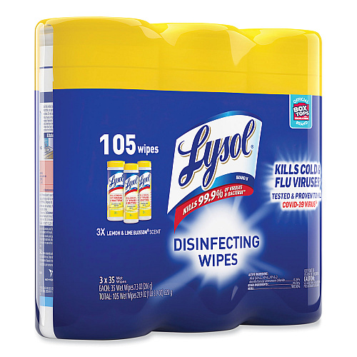Lysol&reg; Disinfecting Wipes, Lemon Lime, 105 Wipes, 3 Canisters (82159PK)