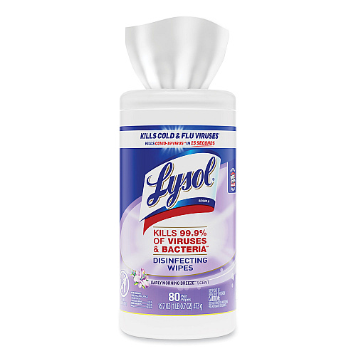 Lysol&reg; Disinfecting Wipes, Early Morning Breeze, 80 Wipes, 6 Canisters (89347CT)