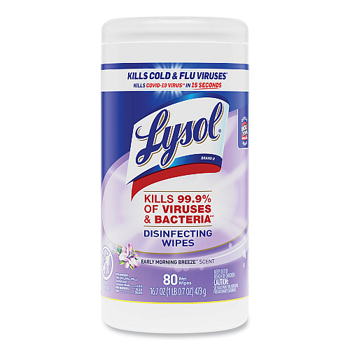 Lysol&reg; Disinfecting Wipes, Early Morning Breeze, 80 Wipes, 6 Canisters (89347CT)