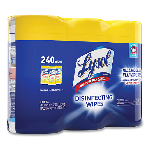 Lysol&reg; Disinfecting Wipes, Lemon Lime, 80 Wipes, 6 Canisters (84251CT)