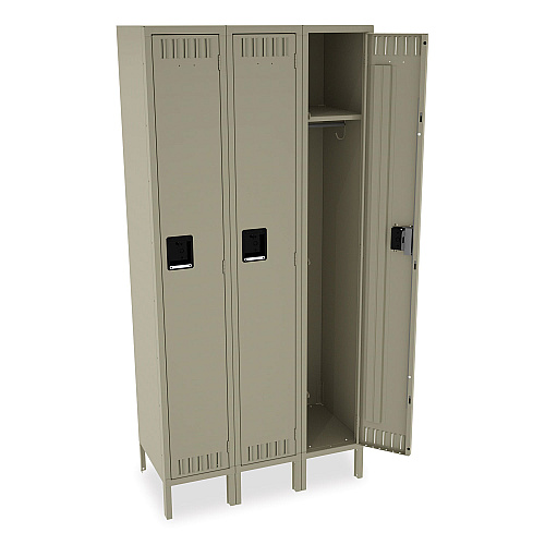 Tennsco Single-Tier Locker with Legs, Three Lockers with Hat Shelves and Coat Rods, 36w x 18d x 78h, Sand (STS1218723SD)