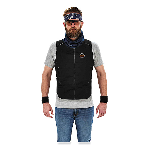 ergodyne Chill-Its 6255 Lightweight Phase Change Cooling Vest, Cotton/Polyester, Large/X-Large, Black (12125)