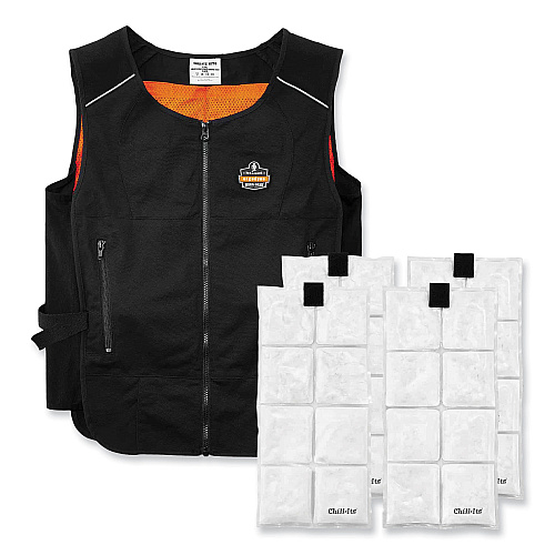 ergodyne Chill-Its 6260 Lightweight Phase Change Cooling Vest with Packs, Cotton/Polyester, Small/Medium, Black (12133)