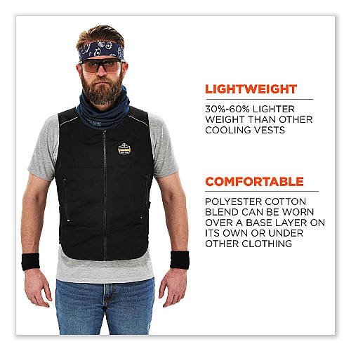 ergodyne Chill-Its 6260 Lightweight Phase Change Cooling Vest with Packs, Cotton/Polyester, Large/X-Large, Black (12135)