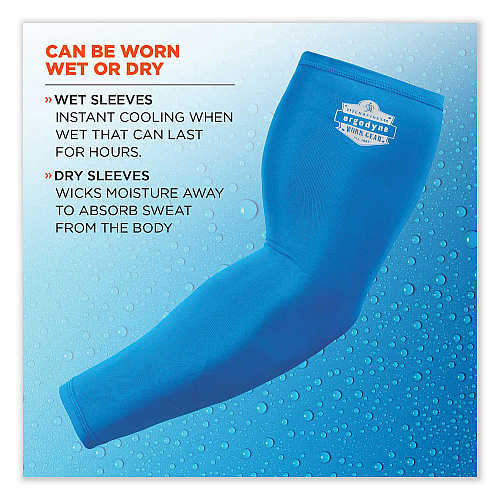 ergodyne Chill-Its 6690 Performance Knit Cooling Arm Sleeve, Polyester/Spandex, Large, Blue, 2 Sleeves (12184)
