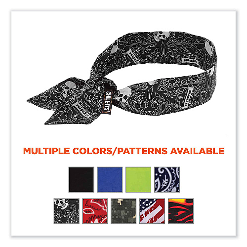ergodyne Chill-Its 6700 Cooling Bandana Polymer Tie Headband, One Size Fits Most, Skulls (12329)