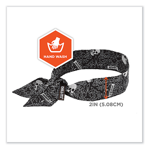ergodyne Chill-Its 6700 Cooling Bandana Polymer Tie Headband, One Size Fits Most, Skulls (12329)