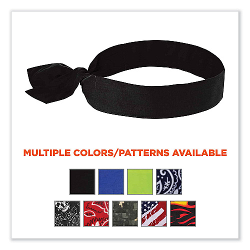 ergodyne Chill-Its 6700 Cooling Bandana Polymer Tie Headband, One Size Fits Most, Black (12332)