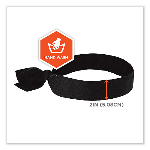 ergodyne Chill-Its 6700 Cooling Bandana Polymer Tie Headband, One Size Fits Most, Black (12332)