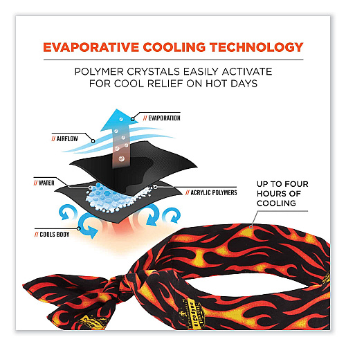 ergodyne Chill-Its 6700 Cooling Bandana Polymer Tie Headband, One Size Fits Most, Flames (12341)