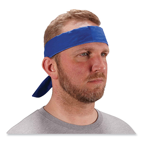 ergodyne Chill-Its 6702 Cooling Embedded Polymers Tie Bandana, One Size Fits Most, Solid Blue (12399)