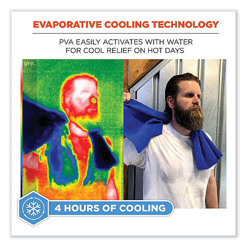 ergodyne Chill-Its 6602 Evaporative PVA Cooling Towel, 29.5 x 13, One Size Fits Most, PVA, Blue, 50/Pack (12410)