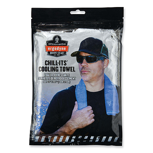 ergodyne Chill-Its 6601 Economy Evaporative PVA Cooling Towel, 29.5 x 13, One Size Fits Most, PVA, Blue (12411)