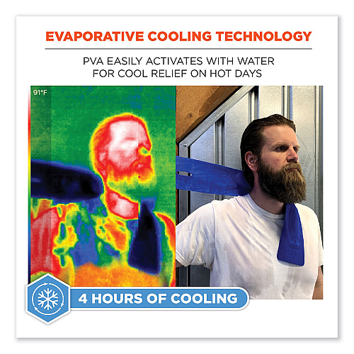 ergodyne Chill-Its 6603 Evaporative PVA Cooling Band, 29.5 x 4, One Size Fits Most, PVA, Blue (12418)