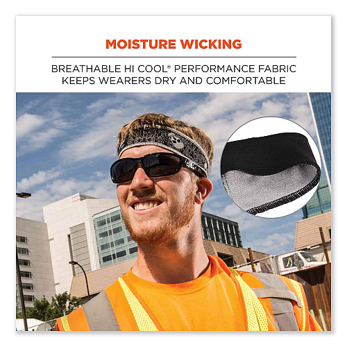 ergodyne Chill-Its 6605 High-Performance Terry Cloth Sweatband, Cotton Terry Cloth, One Size Fits Most, Black (12433)