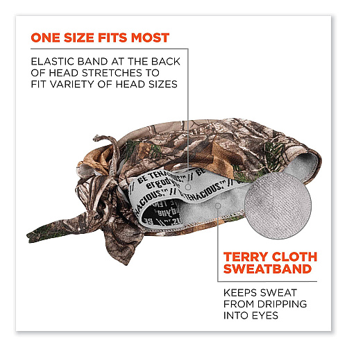 ergodyne Chill-Its 6615 High-Performance Bandana Doo Rag with Terry Cloth Sweatband, One Size Fits Most, RealTree Xtra (12475)