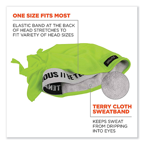 ergodyne Chill-Its 6615 High-Performance Bandana Doo Rag with Terry Cloth Sweatband, One Size Fits Most, Lime (12476)