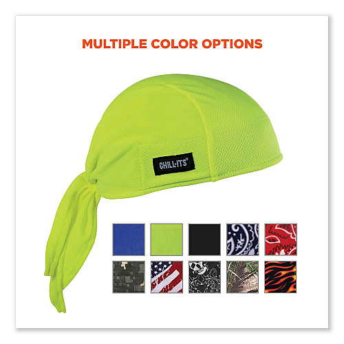 ergodyne Chill-Its 6615 High-Performance Bandana Doo Rag with Terry Cloth Sweatband, One Size Fits Most, Lime (12476)