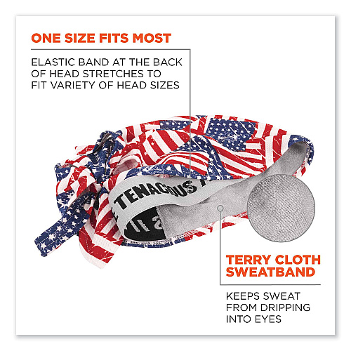 ergodyne Chill-Its 6615 High-Performance Bandana Doo Rag with Terry Cloth Sweatband, One Size Fits Most, Stars and Stripes (12477)