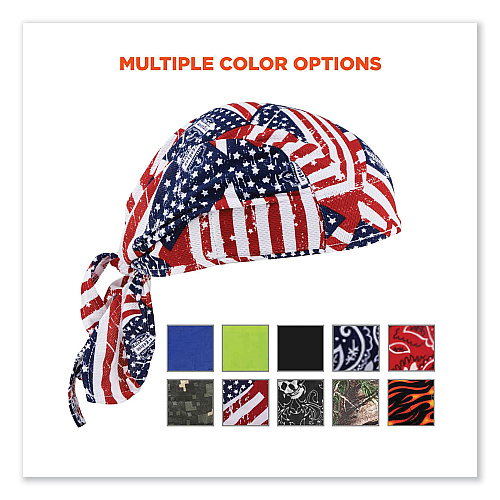 ergodyne Chill-Its 6615 High-Performance Bandana Doo Rag with Terry Cloth Sweatband, One Size Fits Most, Stars and Stripes (12477)