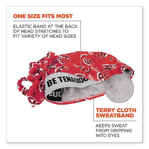 ergodyne Chill-Its 6615 High-Performance Bandana Doo Rag with Terry Cloth Sweatband, One Size Fits Most, Red Western (12479)
