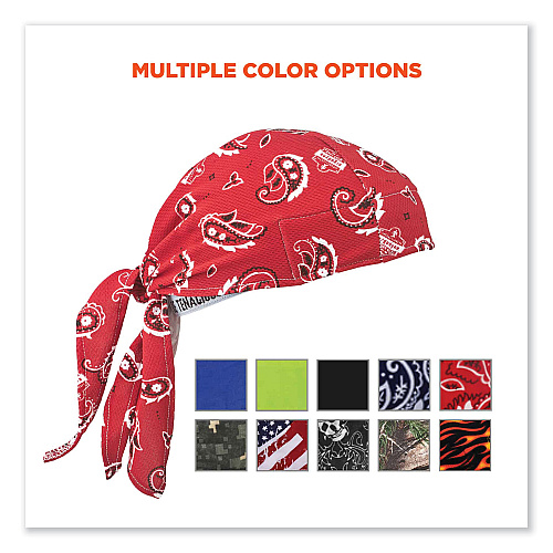ergodyne Chill-Its 6615 High-Performance Bandana Doo Rag with Terry Cloth Sweatband, One Size Fits Most, Red Western (12479)