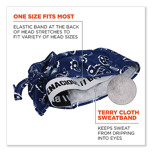 ergodyne Chill-Its 6615 High-Performance Bandana Doo Rag  with Terry Cloth Sweatband, One Size Fits Most, Navy Western (12480)