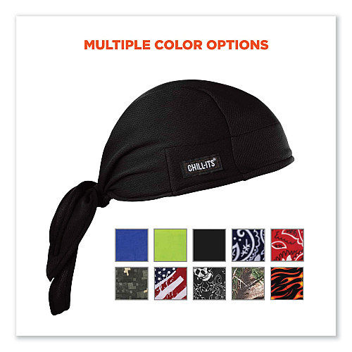 ergodyne Chill-Its 6615 High-Performance Bandana Doo Rag with Terry Cloth Sweatband, One Size Fits Most, Black (12487)