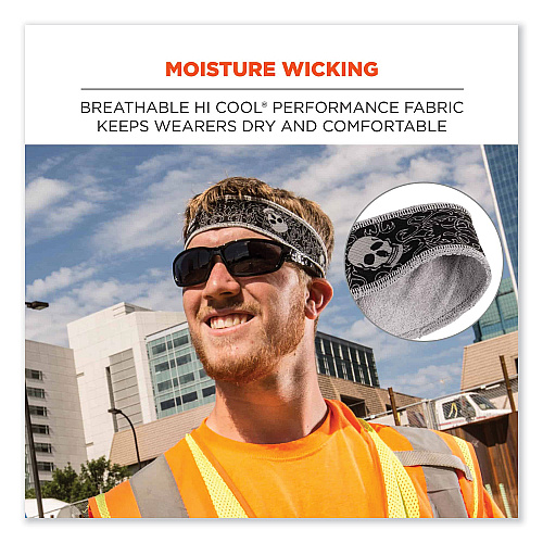 ergodyne Chill-Its 6605 High-Performance Terry Cloth Sweatband, Cotton Terry Cloth, One Size Fits Most, Skulls (12489)