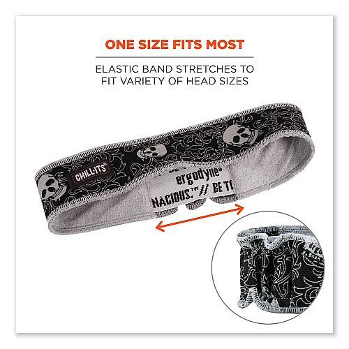 ergodyne Chill-Its 6605 High-Performance Terry Cloth Sweatband, Cotton Terry Cloth, One Size Fits Most, Skulls (12489)